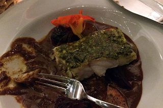 21 Almond Chimichurri Encrusted Smoked Patagonian Sandperch, Pine Mushroom Mole and Seasonal Roots Casa Felix Closed Door Restaurant Buenos Aires